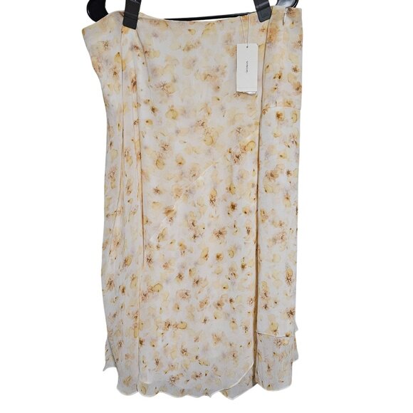 Vince Floral Asymmetrical Skirt Womens Size Medium Cream Yellow Maxi Side Zip - Picture 1 of 11